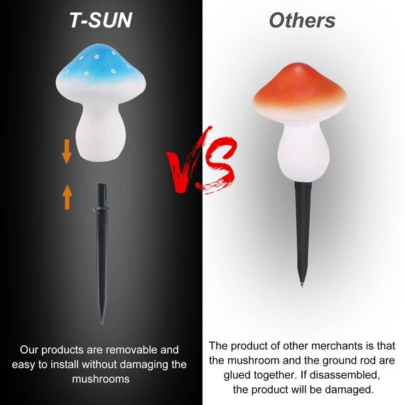 T-SUN 6 LED Solar Pilze Lichterkette Aussen Solarlampen für Außen Garten Pilz Lampe Gartendeko für Draußen IP65 Wasserdicht, 8 Lichtmodi für Gärten, Innenhöfe, Rasenflächen, Terrassen Warmweiß