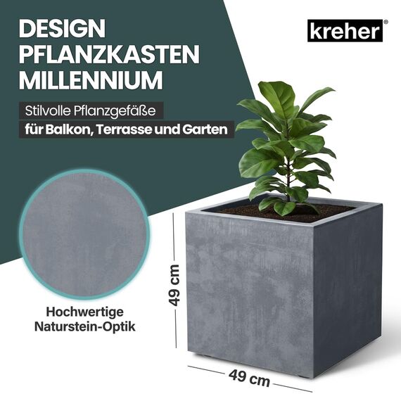 Kreher XL Pflanzkasten Millennium in verschiedenen Formaten und Farben. Tolle Naturstein Optik in Braun, Beige, Anthrazit oder Grau! Aus robustem Kunststoff! (80 Liter Grau)