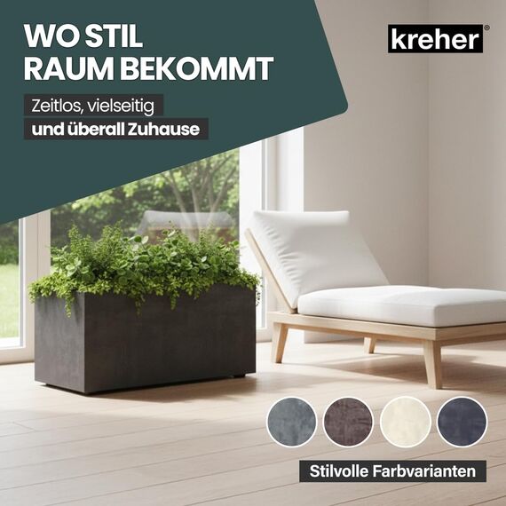 Kreher XL Pflanzkasten Millennium in verschiedenen Formaten und Farben. Tolle Naturstein Optik in Braun, Beige, Anthrazit oder Grau! Aus robustem Kunststoff! (73 Liter (rechteckig) Anthrazit)