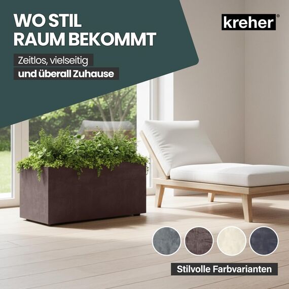 Kreher XL Pflanzkasten Millennium in verschiedenen Formaten und Farben. Tolle Naturstein Optik in Braun, Beige, Anthrazit oder Grau! Aus robustem Kunststoff! (73 Liter (rechteckig) Braun)