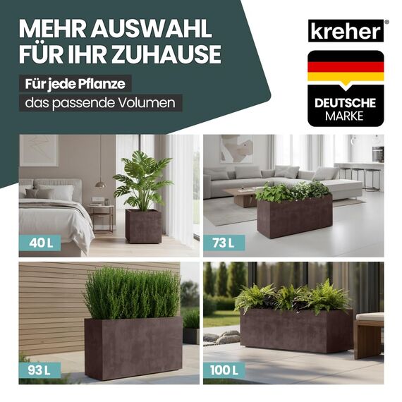 Kreher XL Pflanzkasten Millennium in verschiedenen Formaten und Farben. Tolle Naturstein Optik in Braun, Beige, Anthrazit oder Grau! Aus robustem Kunststoff! (80 Liter Braun)