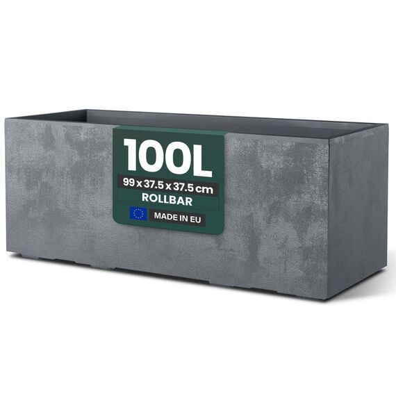 Kreher XL Pflanzkasten Millennium in verschiedenen Formaten und Farben. Tolle Naturstein Optik in Braun, Beige, Anthrazit oder Grau! Aus robustem Kunststoff! (100 Liter (rechteckig) Grau)