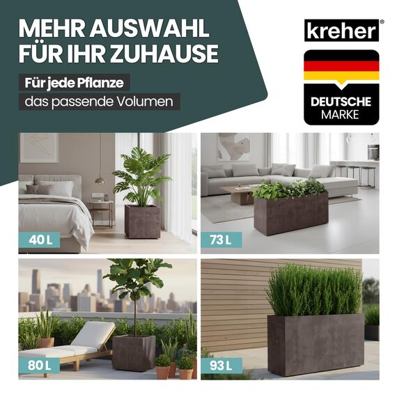 Kreher XL Pflanzkasten Millennium in verschiedenen Formaten und Farben. Tolle Naturstein Optik in Braun, Beige, Anthrazit oder Grau! Aus robustem Kunststoff! (100 Liter (rechteckig) Braun)