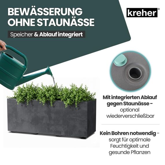Kreher XL Pflanzkasten Millennium in verschiedenen Formaten und Farben. Tolle Naturstein Optik in Braun, Beige, Anthrazit oder Grau! Aus robustem Kunststoff! (23 Liter (rechteckig) Anthrazit)
