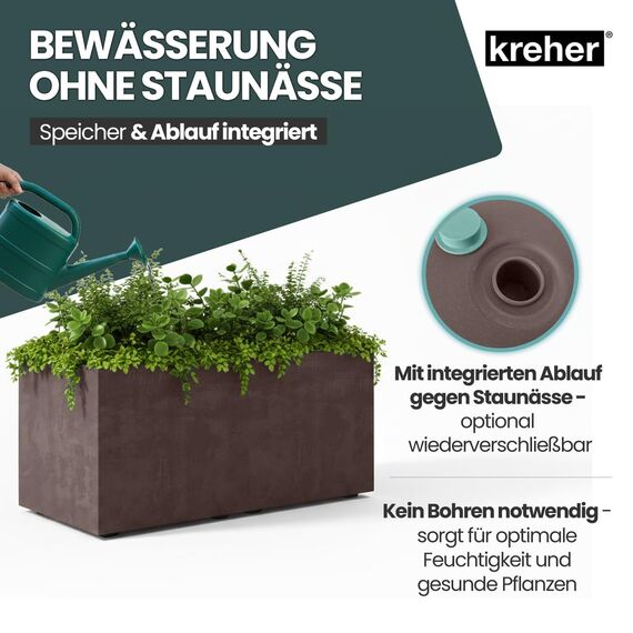 Kreher XL Pflanzkasten Millennium in verschiedenen Formaten und Farben. Tolle Naturstein Optik in Braun, Beige, Anthrazit oder Grau! Aus robustem Kunststoff! (73 Liter (rechteckig) Braun)