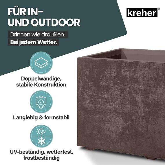 Kreher XL Pflanzkasten Millennium in verschiedenen Formaten und Farben. Tolle Naturstein Optik in Braun, Beige, Anthrazit oder Grau! Aus robustem Kunststoff! (73 Liter (rechteckig) Braun)