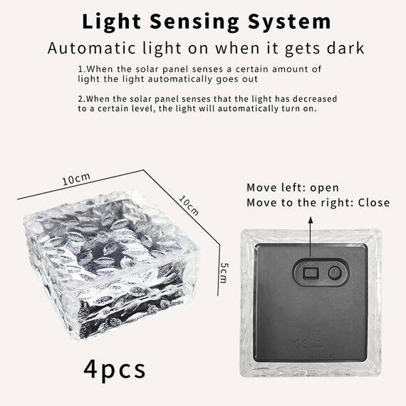HIQE-FL Solar Pflastersteine Außenleuchte,4Pcs Solarsteine für Außen Garten Wasserfest,10X10X5cm,LED Solar Bodenleuchten Solarlampen Außen,Dekoration Lichter für Garten,Balkon,Pfad