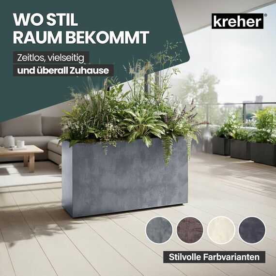Kreher XL Pflanzkasten Millennium in verschiedenen Formaten und Farben. Tolle Naturstein Optik in Braun, Beige, Anthrazit oder Grau! Aus robustem Kunststoff! (XL Raumteiler (rechteckig) in Grau)