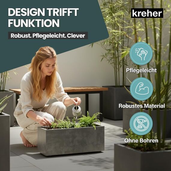 Kreher XL Pflanzkasten Millennium in verschiedenen Formaten und Farben. Tolle Naturstein Optik in Braun, Beige, Anthrazit oder Grau! Aus robustem Kunststoff! (23 Liter (rechteckig) Anthrazit)