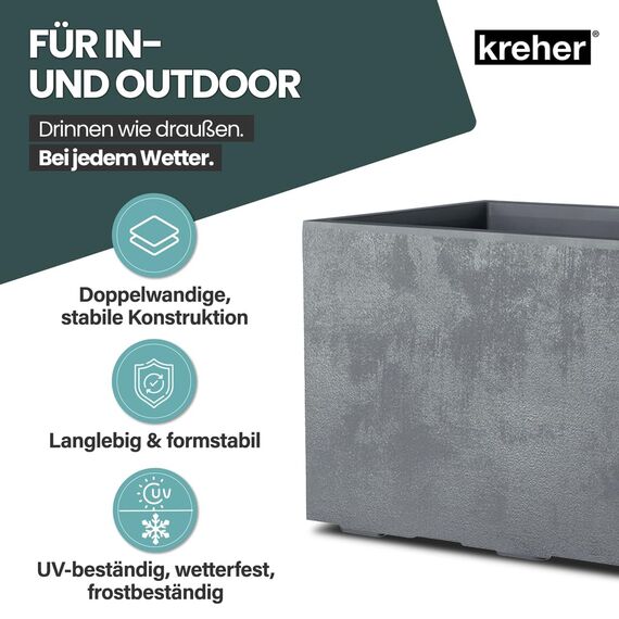 Kreher XL Pflanzkasten Millennium in verschiedenen Formaten und Farben. Tolle Naturstein Optik in Braun, Beige, Anthrazit oder Grau! Aus robustem Kunststoff! (100 Liter (rechteckig) Grau)