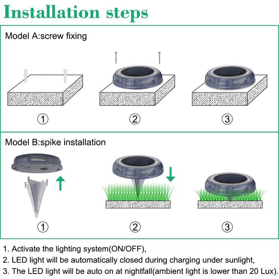 SUBOSI 4pcs Solar Bodenleuchten Aussen 8 LEDS IP68 Wasserdicht Solarleuchten Solarlampen Gartenleuchten für Außen, Solarlicht Garten Licht für Rasen, Weg Hof, Einfahrten,4000K Weiß