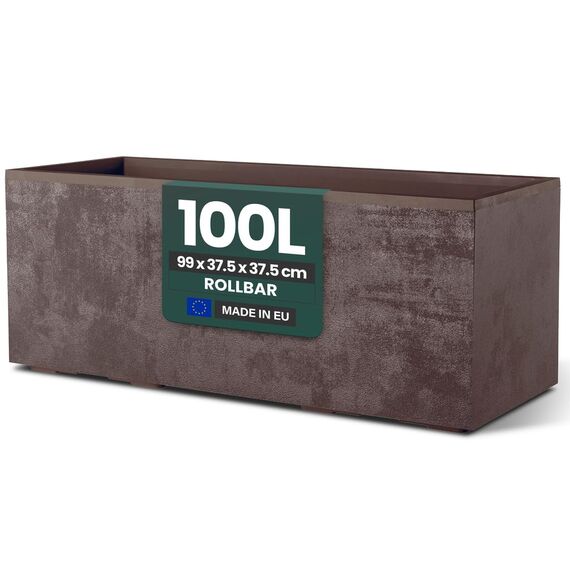 Kreher XL Pflanzkasten Millennium in verschiedenen Formaten und Farben. Tolle Naturstein Optik in Braun, Beige, Anthrazit oder Grau! Aus robustem Kunststoff! (100 Liter (rechteckig) Braun)