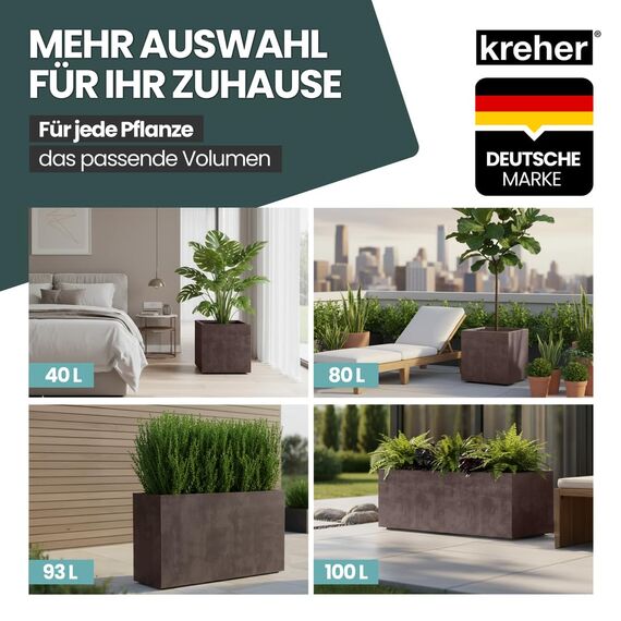 Kreher XL Pflanzkasten Millennium in verschiedenen Formaten und Farben. Tolle Naturstein Optik in Braun, Beige, Anthrazit oder Grau! Aus robustem Kunststoff! (73 Liter (rechteckig) Braun)