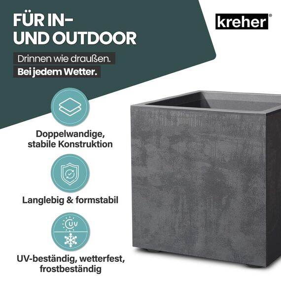Kreher XL Pflanzkasten Millennium in verschiedenen Formaten und Farben. Tolle Naturstein Optik in Braun, Beige, Anthrazit oder Grau! Aus robustem Kunststoff! (80 Liter Anthrazit)