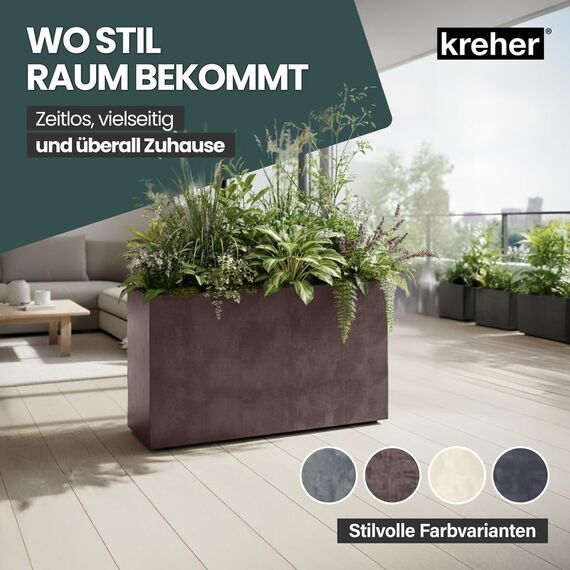 Kreher XL Pflanzkasten Millennium in verschiedenen Formaten und Farben. Tolle Naturstein Optik in Braun, Beige, Anthrazit oder Grau! Aus robustem Kunststoff! (XL Raumteiler (rechteckig) in Braun)