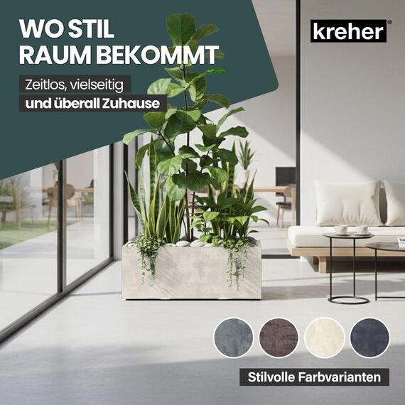 Kreher XL Pflanzkasten Millennium in verschiedenen Formaten und Farben. Tolle Naturstein Optik in Braun, Beige, Anthrazit oder Grau! Aus robustem Kunststoff! (100 Liter (rechteckig) Beige)