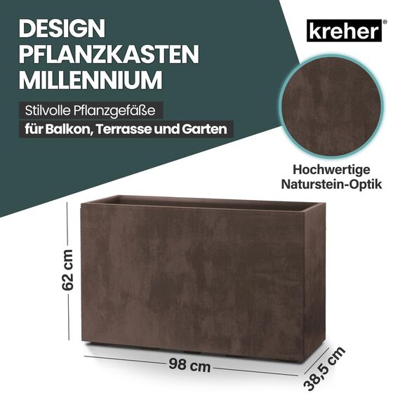 Kreher XL Pflanzkasten Millennium in verschiedenen Formaten und Farben. Tolle Naturstein Optik in Braun, Beige, Anthrazit oder Grau! Aus robustem Kunststoff! (XL Raumteiler (rechteckig) in Braun)
