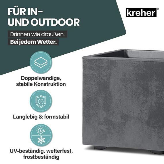 Kreher XL Pflanzkasten Millennium in verschiedenen Formaten und Farben. Tolle Naturstein Optik in Braun, Beige, Anthrazit oder Grau! Aus robustem Kunststoff! (23 Liter (rechteckig) Anthrazit)