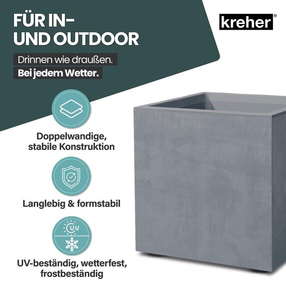 Kreher XL Pflanzkasten Millennium in verschiedenen Formaten und Farben. Tolle Naturstein Optik in Braun, Beige, Anthrazit oder Grau! Aus robustem Kunststoff! (80 Liter Grau)