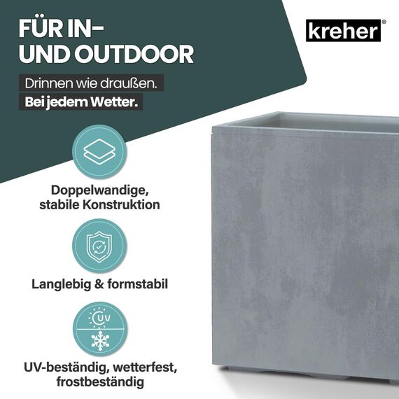 Kreher XL Pflanzkasten Millennium in verschiedenen Formaten und Farben. Tolle Naturstein Optik in Braun, Beige, Anthrazit oder Grau! Aus robustem Kunststoff! (XL Raumteiler (rechteckig) in Grau)