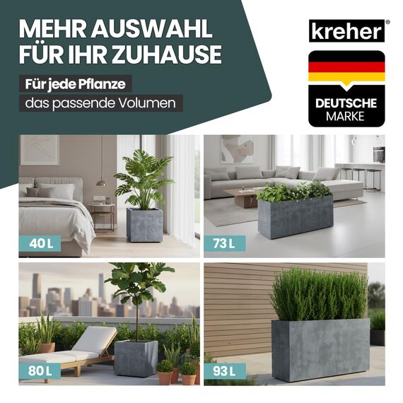 Kreher XL Pflanzkasten Millennium in verschiedenen Formaten und Farben. Tolle Naturstein Optik in Braun, Beige, Anthrazit oder Grau! Aus robustem Kunststoff! (100 Liter (rechteckig) Grau)