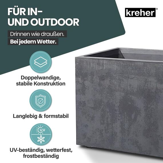 Kreher XL Pflanzkasten Millennium in verschiedenen Formaten und Farben. Tolle Naturstein Optik in Braun, Beige, Anthrazit oder Grau! Aus robustem Kunststoff! (73 Liter (rechteckig) Anthrazit)