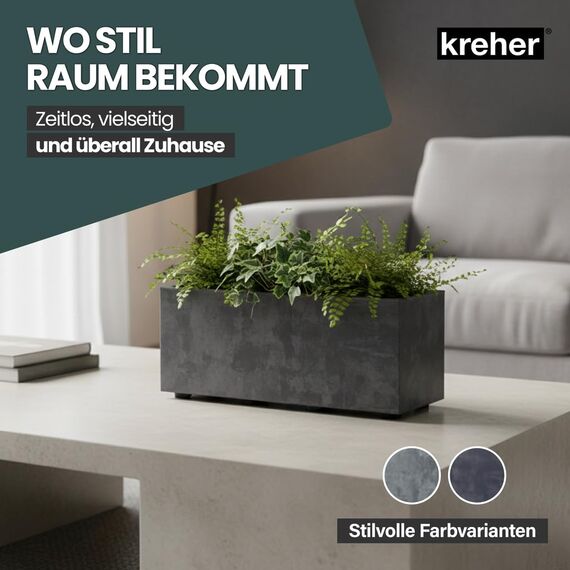 Kreher XL Pflanzkasten Millennium in verschiedenen Formaten und Farben. Tolle Naturstein Optik in Braun, Beige, Anthrazit oder Grau! Aus robustem Kunststoff! (23 Liter (rechteckig) Anthrazit)