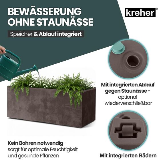 Kreher XL Pflanzkasten Millennium in verschiedenen Formaten und Farben. Tolle Naturstein Optik in Braun, Beige, Anthrazit oder Grau! Aus robustem Kunststoff! (100 Liter (rechteckig) Braun)