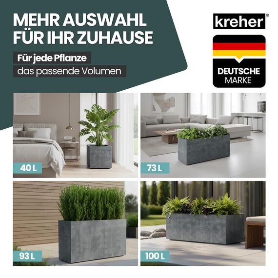 Kreher XL Pflanzkasten Millennium in verschiedenen Formaten und Farben. Tolle Naturstein Optik in Braun, Beige, Anthrazit oder Grau! Aus robustem Kunststoff! (80 Liter Grau)
