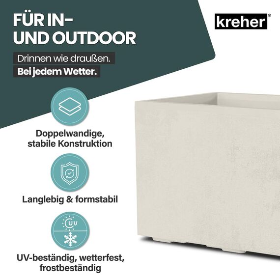Kreher XL Pflanzkasten Millennium in verschiedenen Formaten und Farben. Tolle Naturstein Optik in Braun, Beige, Anthrazit oder Grau! Aus robustem Kunststoff! (100 Liter (rechteckig) Beige)