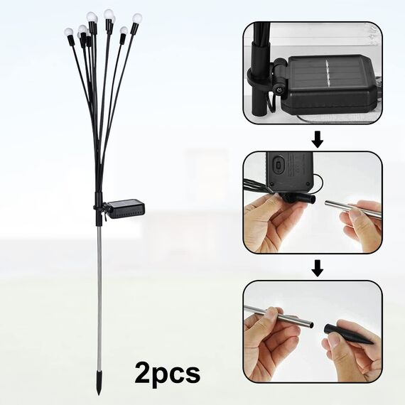 4 Stück Firefly Solar-gartenlichter: 10 LEDs Glühwürmchen Gartenlichter, Glühwürmchen Solarlampen für Außen Garten, Wasserdicht Warmweiß gartenbeleuchtung für Fußweg Yard Patio Balkon Garten Dekor