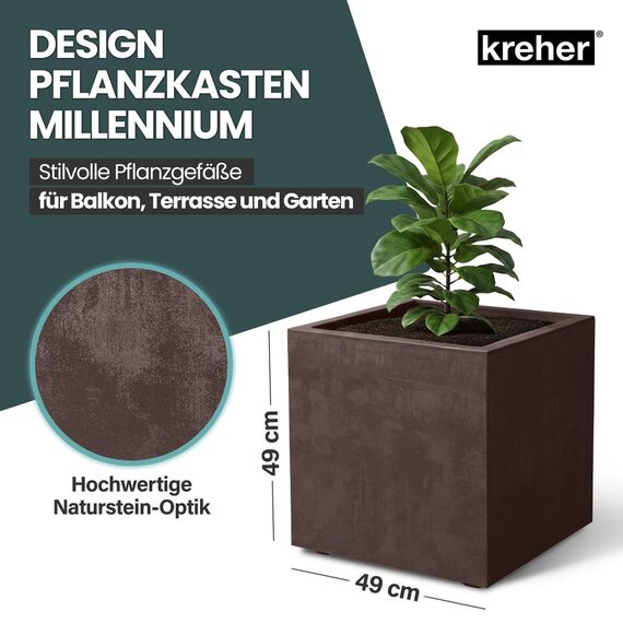 Kreher XL Pflanzkasten Millennium in verschiedenen Formaten und Farben. Tolle Naturstein Optik in Braun, Beige, Anthrazit oder Grau! Aus robustem Kunststoff! (80 Liter Braun)