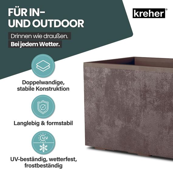 Kreher XL Pflanzkasten Millennium in verschiedenen Formaten und Farben. Tolle Naturstein Optik in Braun, Beige, Anthrazit oder Grau! Aus robustem Kunststoff! (100 Liter (rechteckig) Braun)