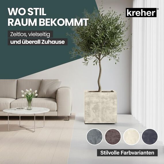 Kreher XL Pflanzkasten Millennium in verschiedenen Formaten und Farben. Tolle Naturstein Optik in Braun, Beige, Anthrazit oder Grau! Aus robustem Kunststoff! (80 Liter Beige)