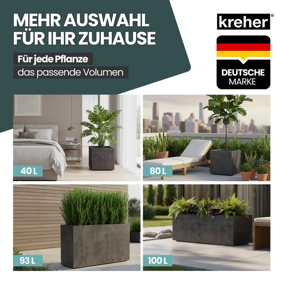 Kreher XL Pflanzkasten Millennium in verschiedenen Formaten und Farben. Tolle Naturstein Optik in Braun, Beige, Anthrazit oder Grau! Aus robustem Kunststoff! (73 Liter (rechteckig) Anthrazit)