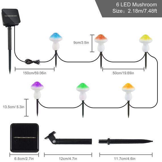 T-SUN 6 LED Solar Pilze Lichterkette Aussen Solarlampen für Außen Garten Pilz Lampe Gartendeko für Draußen IP65 Wasserdicht, 8 Lichtmodi für Gärten, Innenhöfe, Rasenflächen, Terrassen Warmweiß