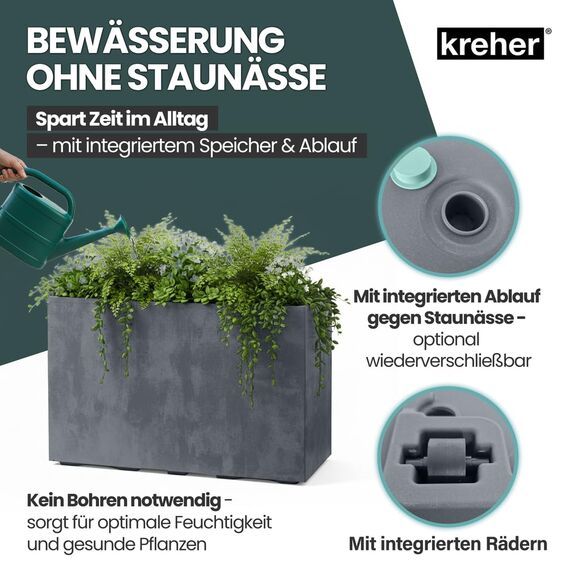 Kreher XL Pflanzkasten Millennium in verschiedenen Formaten und Farben. Tolle Naturstein Optik in Braun, Beige, Anthrazit oder Grau! Aus robustem Kunststoff! (XL Raumteiler (rechteckig) in Grau)