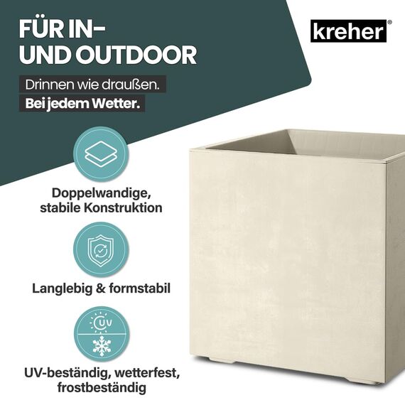 Kreher XL Pflanzkasten Millennium in verschiedenen Formaten und Farben. Tolle Naturstein Optik in Braun, Beige, Anthrazit oder Grau! Aus robustem Kunststoff! (80 Liter Beige)