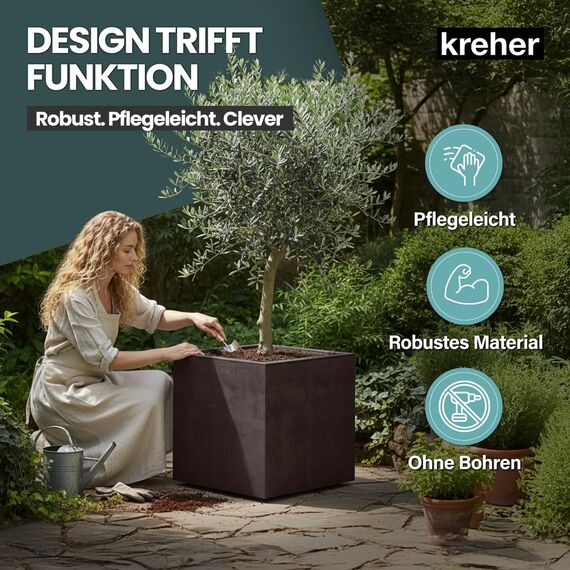 Kreher XL Pflanzkasten Millennium in verschiedenen Formaten und Farben. Tolle Naturstein Optik in Braun, Beige, Anthrazit oder Grau! Aus robustem Kunststoff! (80 Liter Braun)