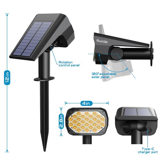 Quntis Solarstrahler für Außen 4 Stück, IP65 Wasserdichte Solarlampen für Außen, Solarleuchten Garten, 2 in 1 Solarspots, Gartenstrahler Gartenbeleuchtung Wandleuchte für Balkon Terrasse Gehweg Haus