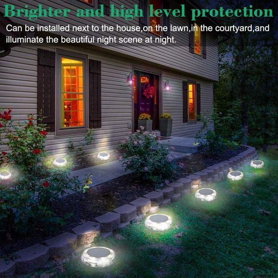 SUBOSI 4pcs Solar Bodenleuchten Aussen 8 LEDS IP68 Wasserdicht Solarleuchten Solarlampen Gartenleuchten für Außen, Solarlicht Garten Licht für Rasen, Weg Hof, Einfahrten,4000K Weiß