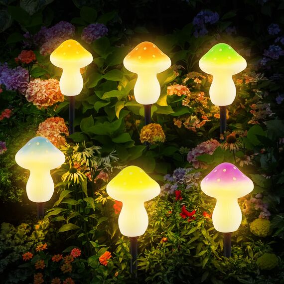 T-SUN 6 LED Solar Pilze Lichterkette Aussen Solarlampen für Außen Garten Pilz Lampe Gartendeko für Draußen IP65 Wasserdicht, 8 Lichtmodi für Gärten, Innenhöfe, Rasenflächen, Terrassen Warmweiß
