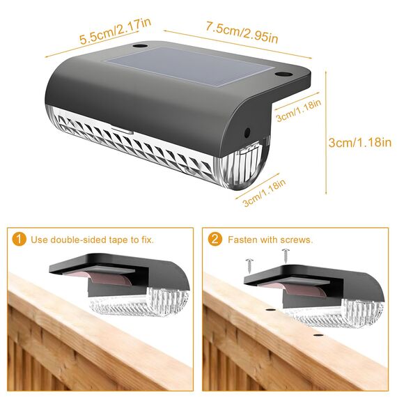 Anmossi Solar Zaunleuchten für Außen,12 Stück Solar Gartenleuchten, Wasserdichte LED Stufenleuchten für Draußen,Stufen,Zäune,Terrassen,Treppen,Pool und Hof,Warmweiß