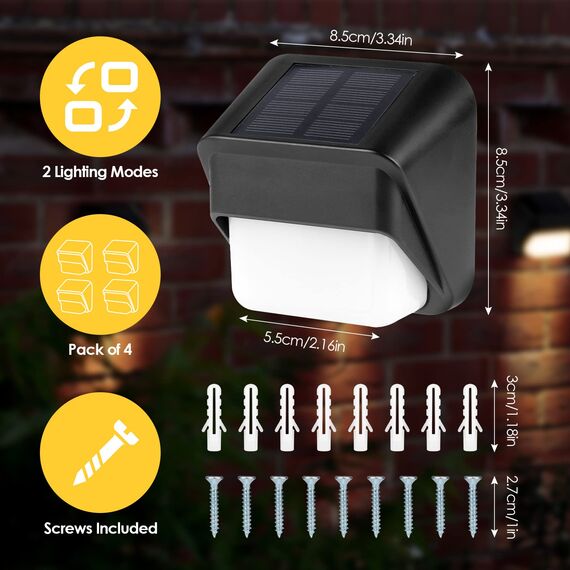 ZWOOS 4er-Set Solarlampen für Außen Garten, Warmweiß/RGB Farbwechselnde, Solar Wandleuchte Aussen LED für Terrasse, Zaun, Stufen und Treppen