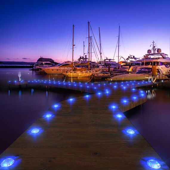 Quntis IP68 Solar Bodenleuchten Außen 4Pack Aluminium Solar Deck lights Outdoor Blau/Weiß, 20 Tonnen belastbar, Wasserdichte Solarlampen Solarleuchten Bodenstrahler für Garten Weg Deck Garage Hof