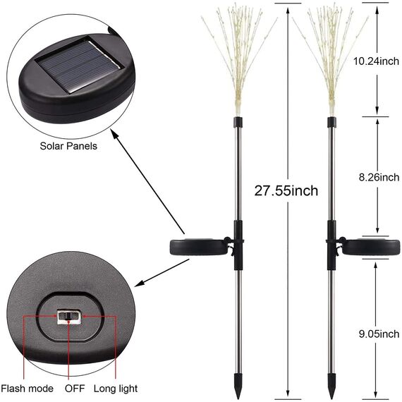 eaaerr Solarleuchten Garten Deko, 2 Stück 120LED Solar Feuerwerk Licht 40 Kupferdrähte DIY Wasserdicht Gartenstecker Solarlampen für Außen, Balkonkasten, Wege Deko (Mehrfarbig)