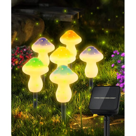 T-SUN 6 LED Solar Pilze Lichterkette Aussen Solarlampen für Außen Garten Pilz Lampe Gartendeko für Draußen IP65 Wasserdicht, 8 Lichtmodi für Gärten, Innenhöfe, Rasenflächen, Terrassen Warmweiß