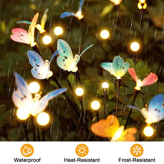 Solarlampen für Außen Garten, 2 Stück 8LEDs Solar Schmetterling, Wasserdicht 2 Modes Solarlampen Swaying Schmetterling Garten Lichter für Büsche, Rasen, Terrasse, Outdoor Frühlingsdeko Draußen