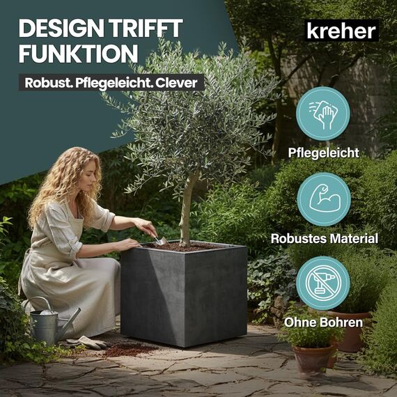 Kreher XL Pflanzkasten Millennium in verschiedenen Formaten und Farben. Tolle Naturstein Optik in Braun, Beige, Anthrazit oder Grau! Aus robustem Kunststoff! (80 Liter Anthrazit)
