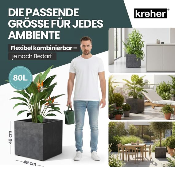 Kreher XL Pflanzkasten Millennium in verschiedenen Formaten und Farben. Tolle Naturstein Optik in Braun, Beige, Anthrazit oder Grau! Aus robustem Kunststoff! (80 Liter Anthrazit)